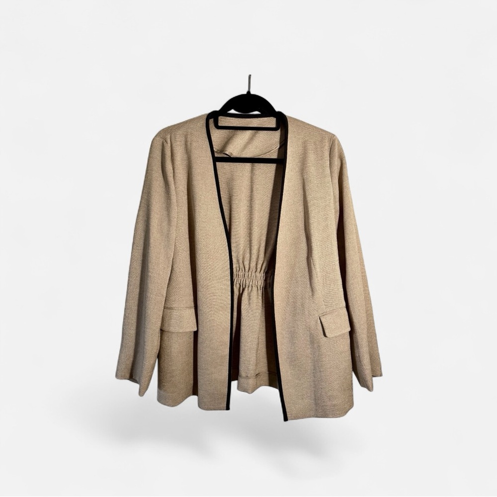 The Suit Company, Japan. Open Front Blazer with Black Trim.